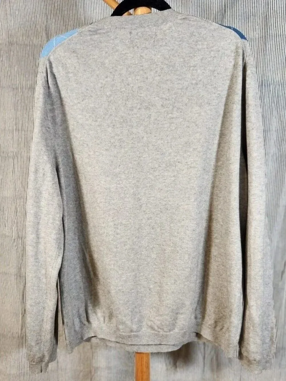 Banana Republic XL Gray Blue Cotton Cashmere Argyle V Neck Pullover Sweater